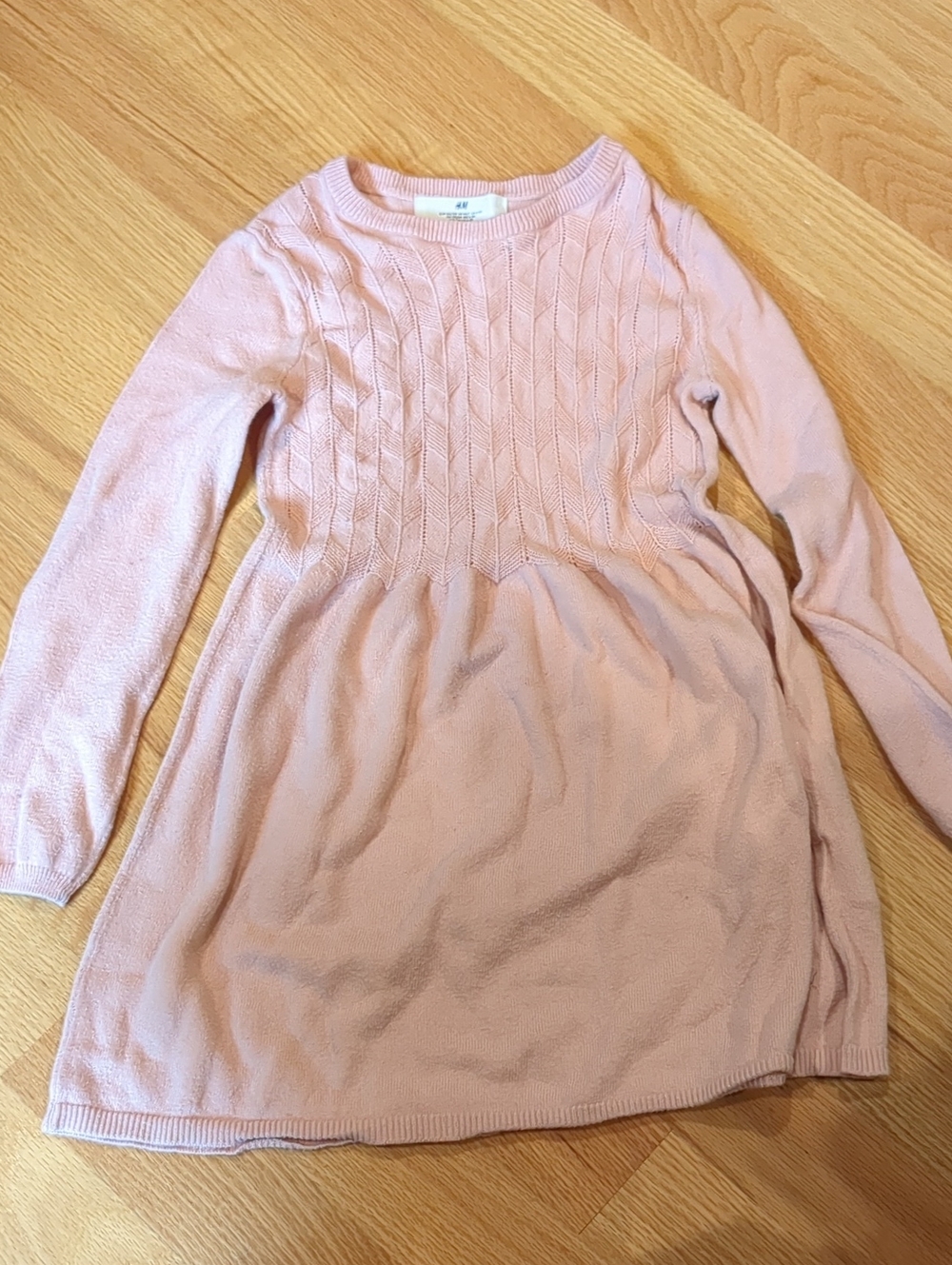 H&M Girls' Knit Long Sleeve Dress in Blush Pink